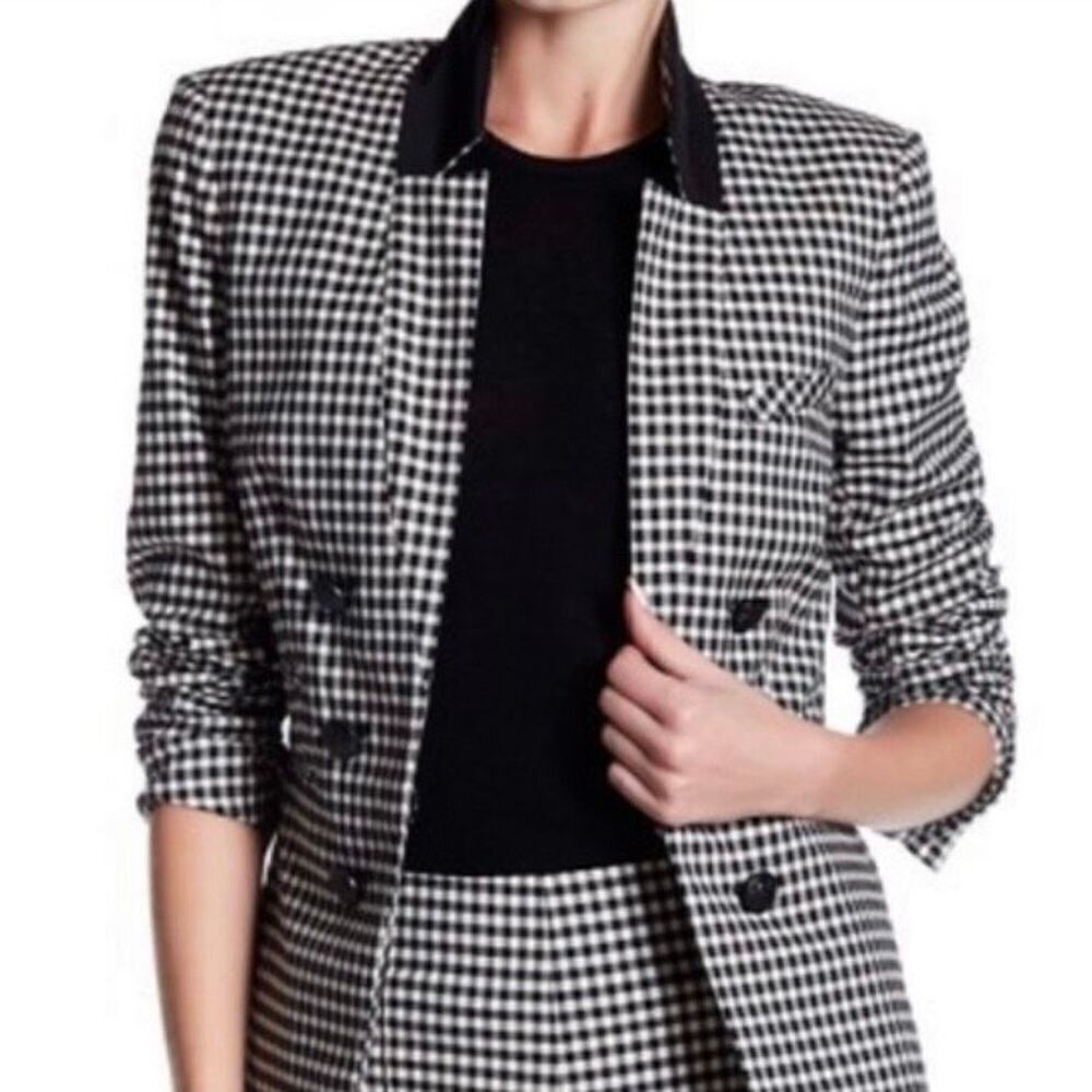 Veronica Beard Cottage Double Breasted Blazer Gingham Size 2 Black White Jacket